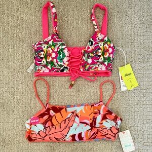 New Maaji Reversible Floral and Leaf Print Bikini Tops- Both Included